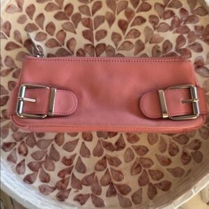 Banana Republic Pink Leather Wallet clutch silver buckles zip top Swifty